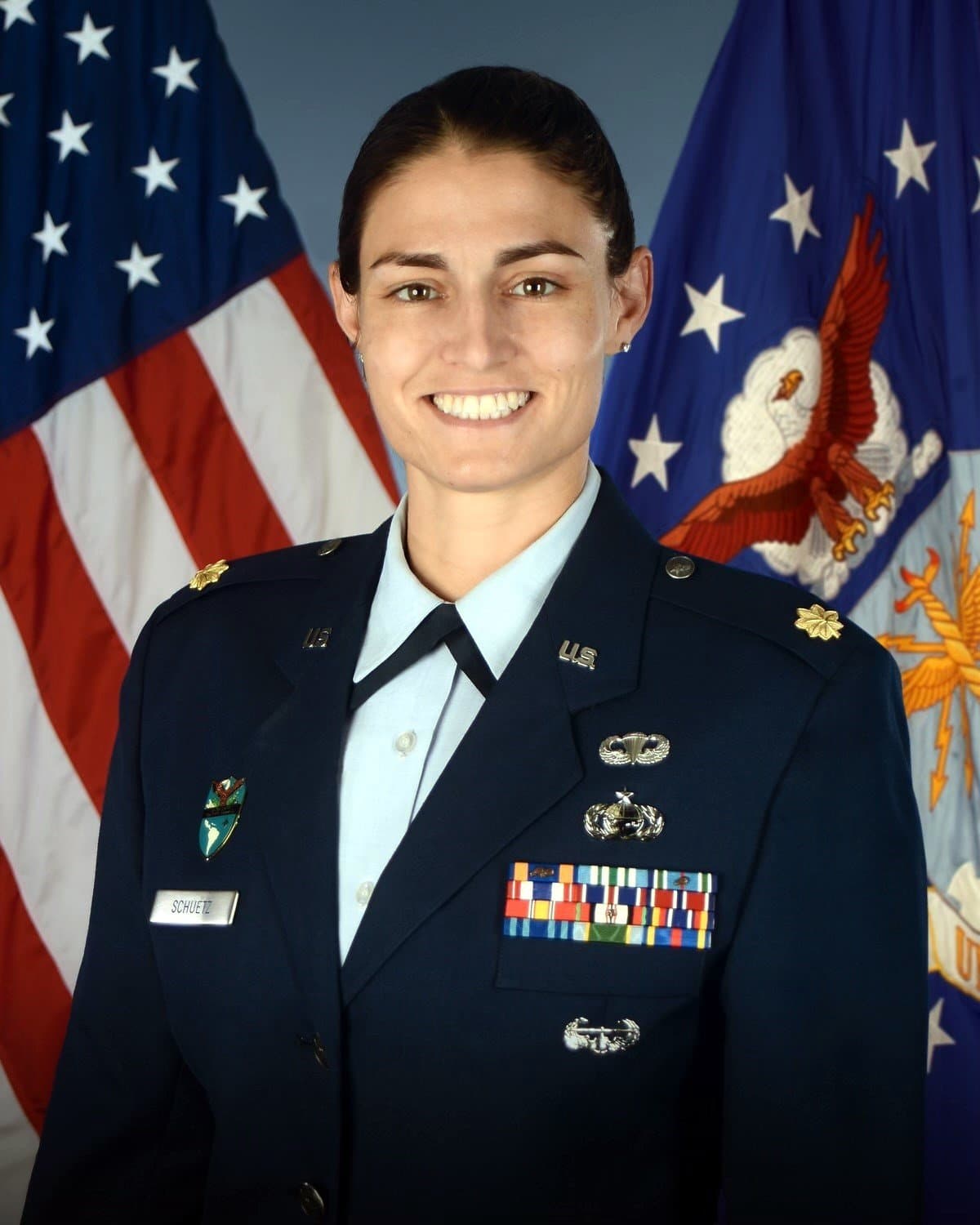 Memorial portrait of Maj Kelly Schuetz (USAFA '10)