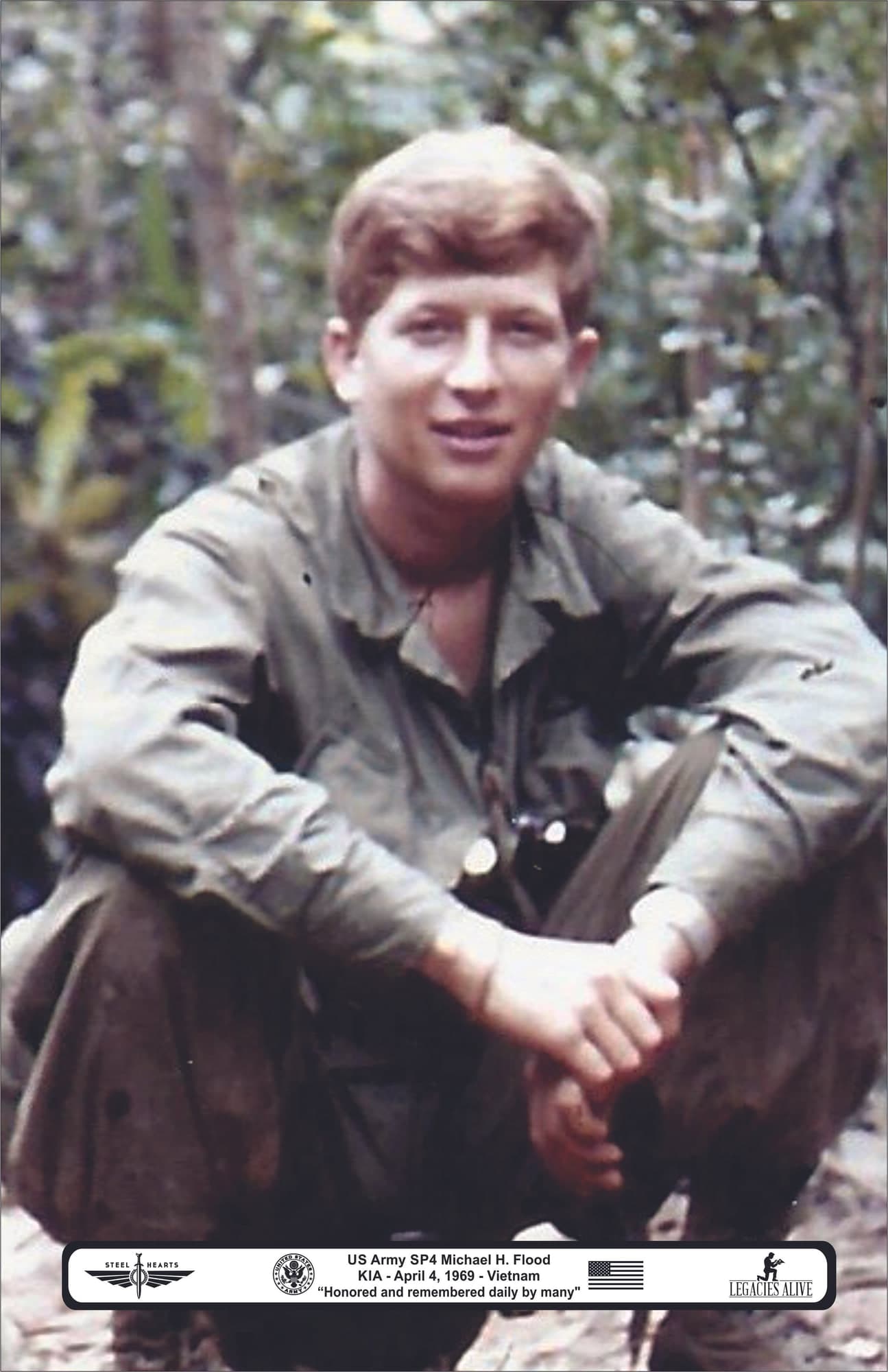 Memorial image honoring SP4 Michael H. Flood